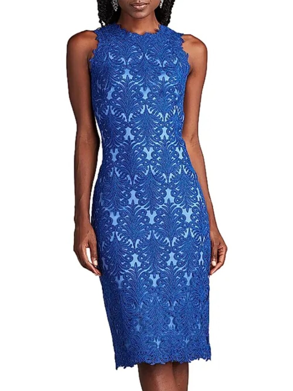 Tadashi Shoji Corded Lace Sheath Dress Mystic Blue Sleeveless Career Sz 8 NWOT